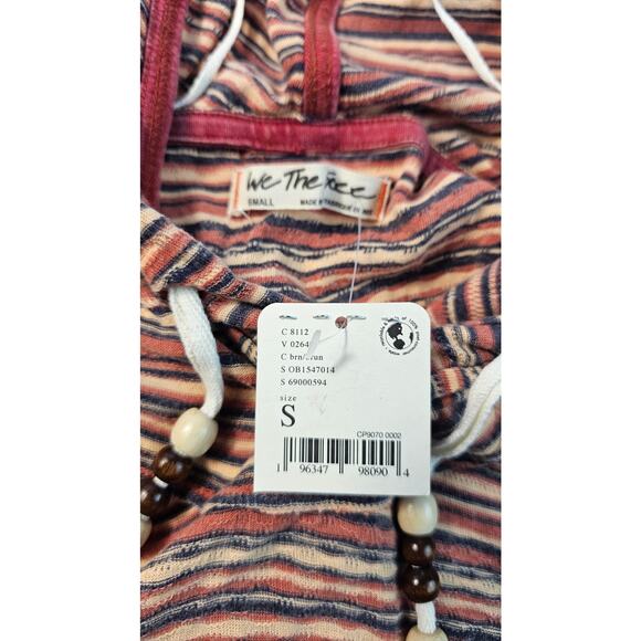 NWT free people rasta boho sleevless shirt jacket hooded hippie S striped orange - Picture 6 of 9